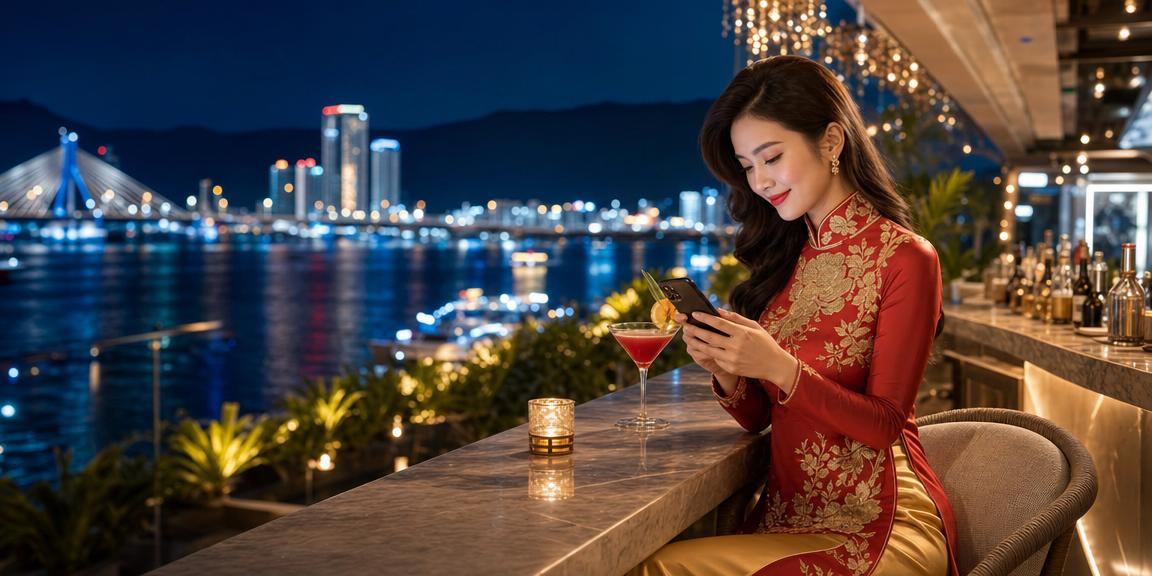 Người dùng chơi mobile casino tại bãi biển Đà Nẵng trên điện thoại thông minh