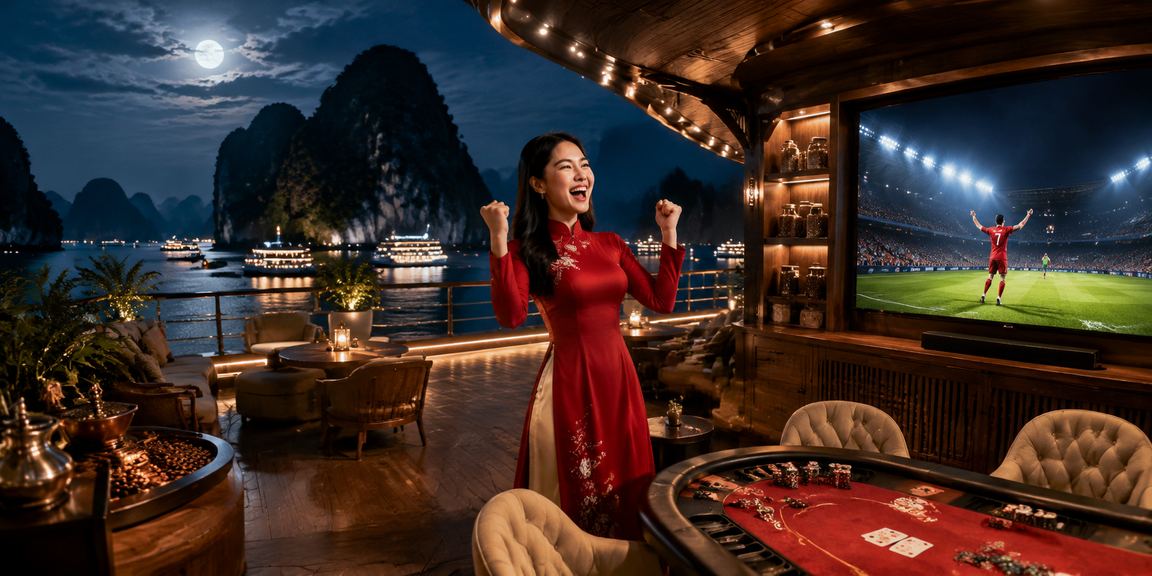 Phòng chơi bài tại Hạ Long với áo dài truyền thống
