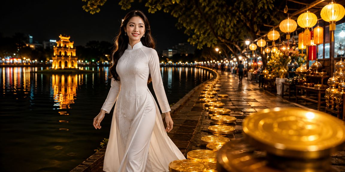 Người phụ nữ Hà Nội mặc áo dài theo dõi cược thể thao trực tuyến